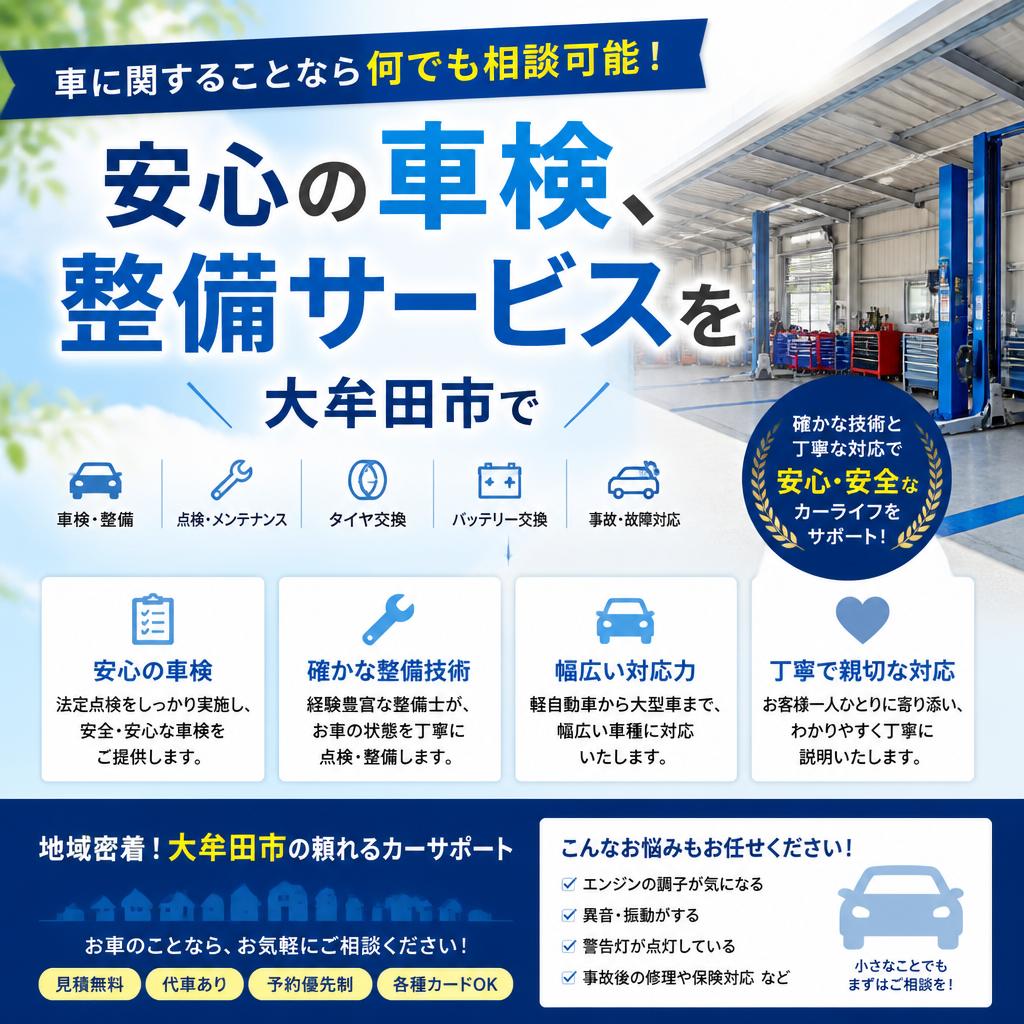 車に関することなら何でも相談可能！安心の車検、整備サービスを大牟田市で