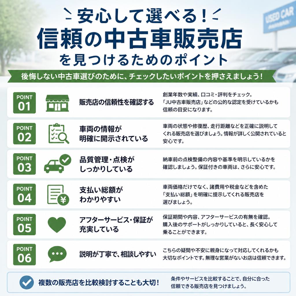 安心して選べる！信頼の中古車販売店を見つけるためのポイント