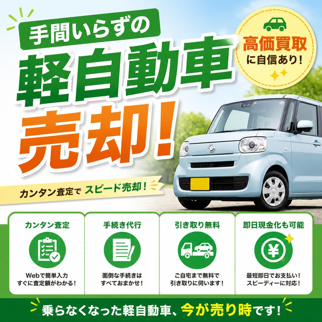 手間いらずの軽自動車売却！