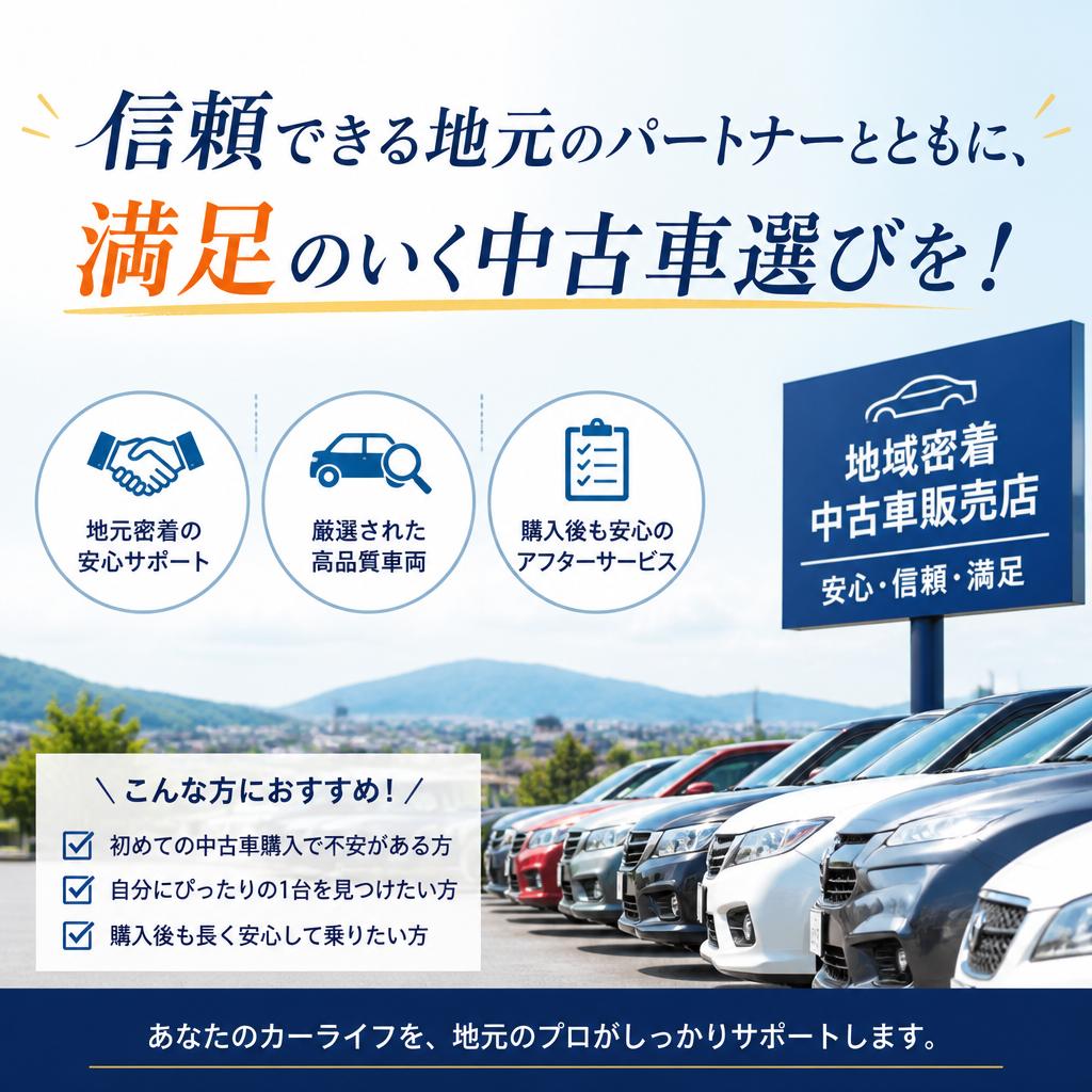 信頼できる地元のパートナーとともに、満足のいく中古車選びを！