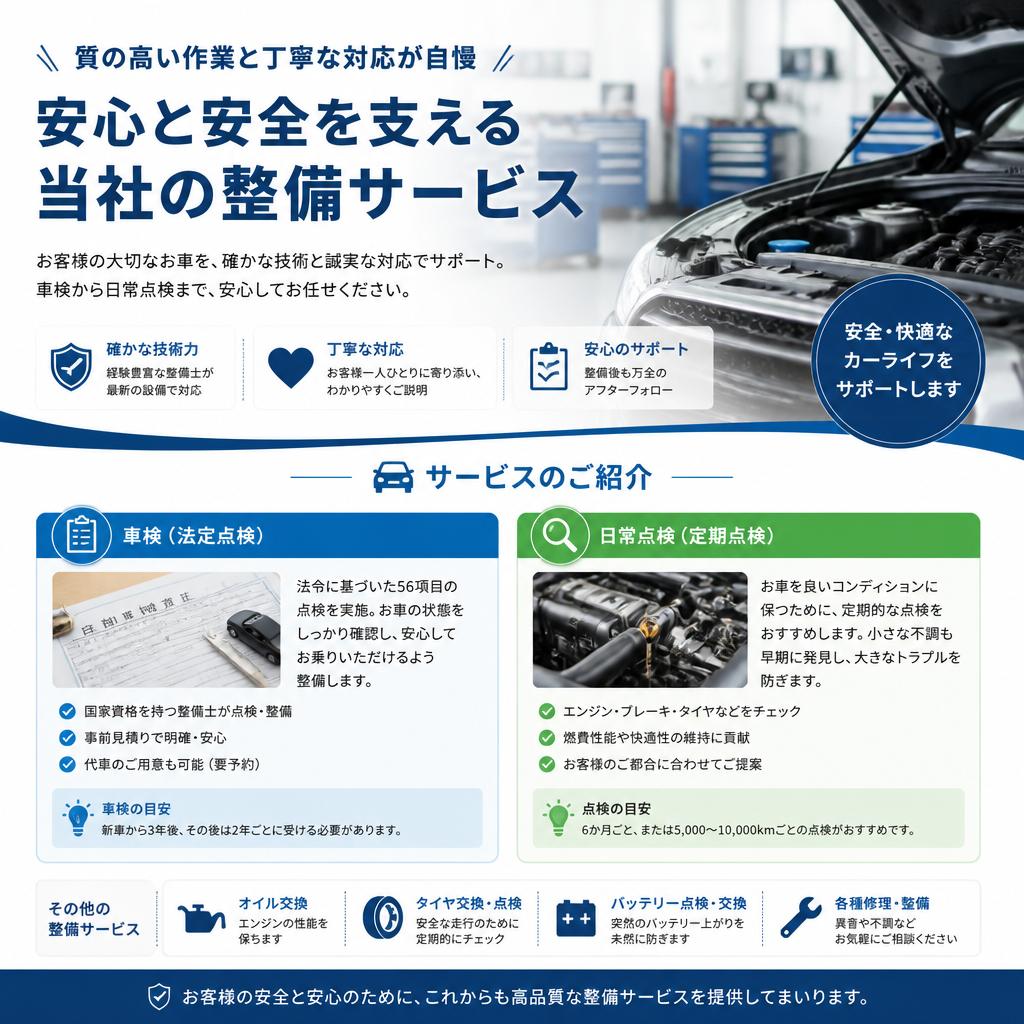 質の高い整備で安心のカーライフ