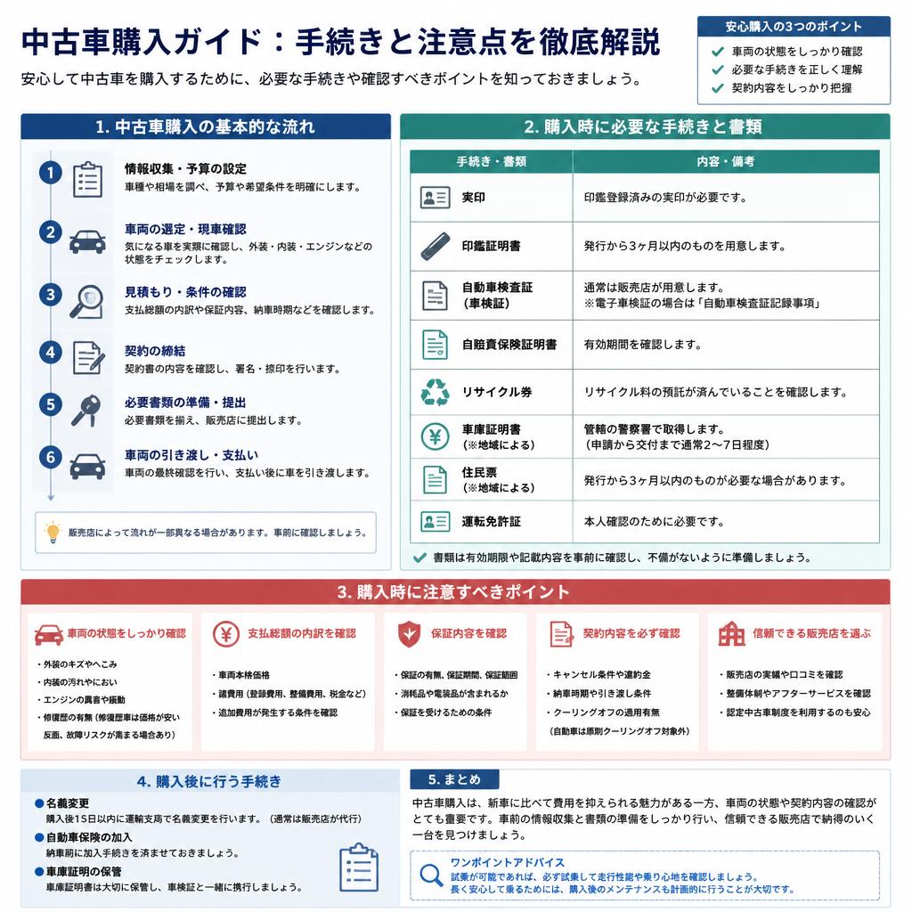 中古車購入ガイド：手続きと注意点
