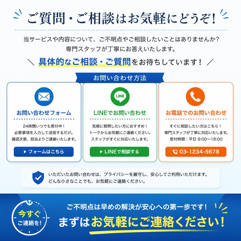 今すぐ相談しよう！お問い合わせはこちらから