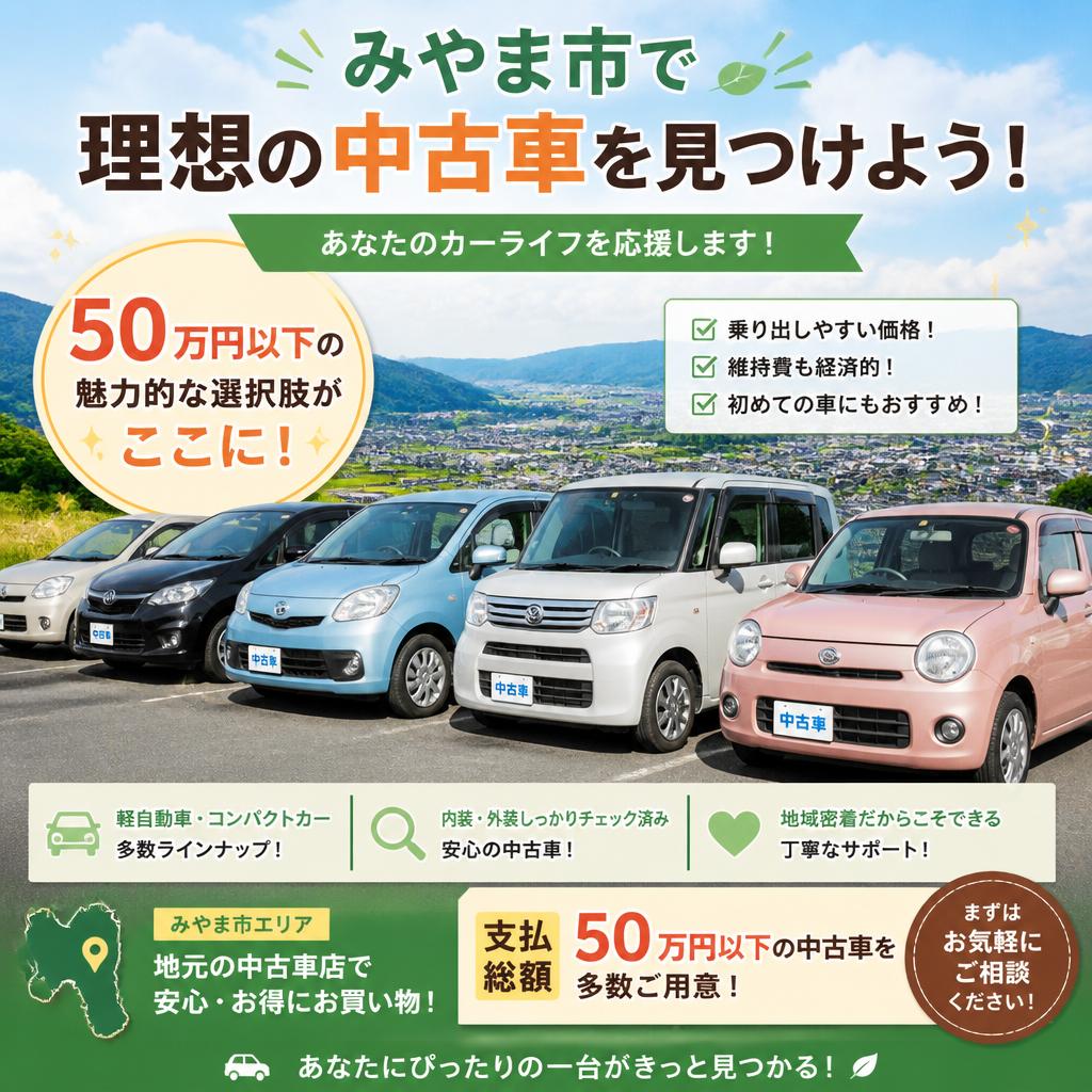 みやま市で理想の中古車を見つけよう！50万円以下の魅力的な選択肢がここに！