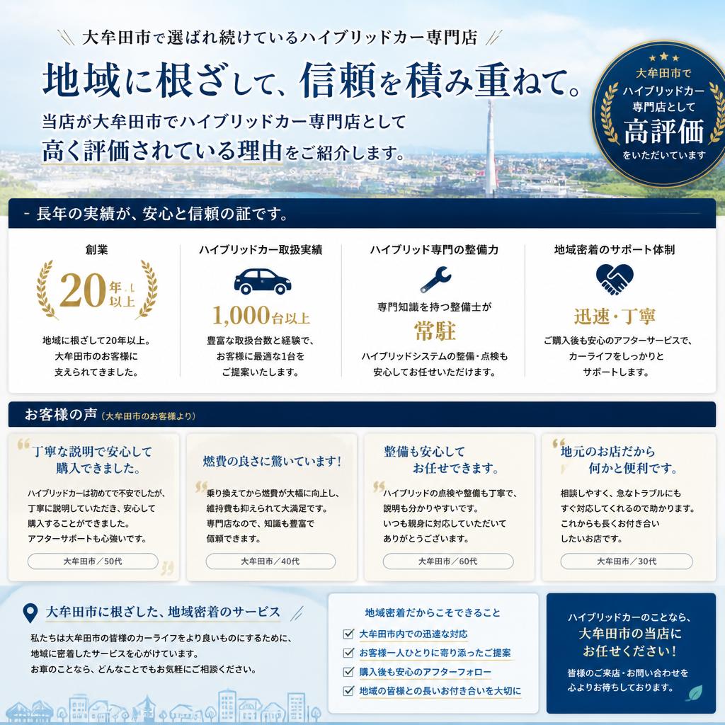 2. 大牟田市のハイブリッドカー専門店としての実績
