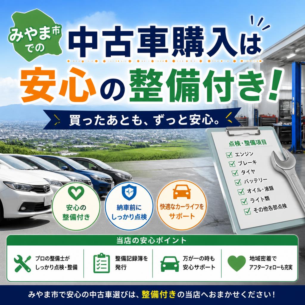 みやま市での中古車購入は安心の整備付き！
