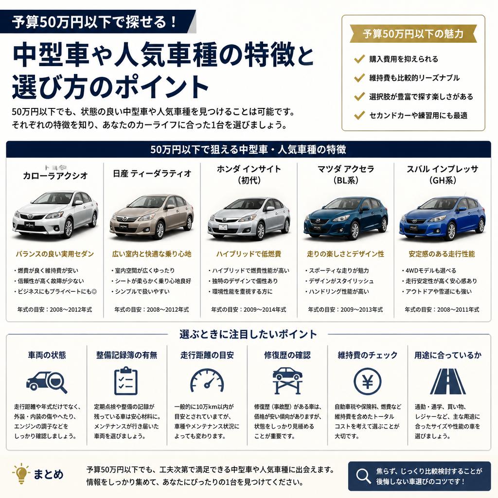50万円以下で狙えるお得な中型車
