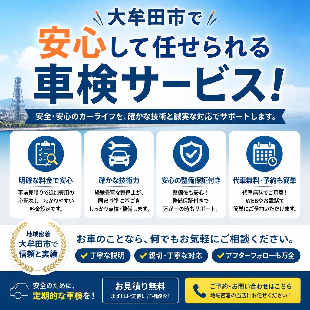 大牟田市で安心して任せられる車検サービスを！
