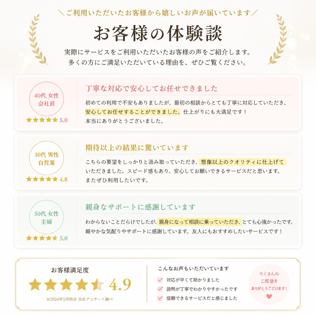 お客様の声 – 実際に買取をした方々の評価