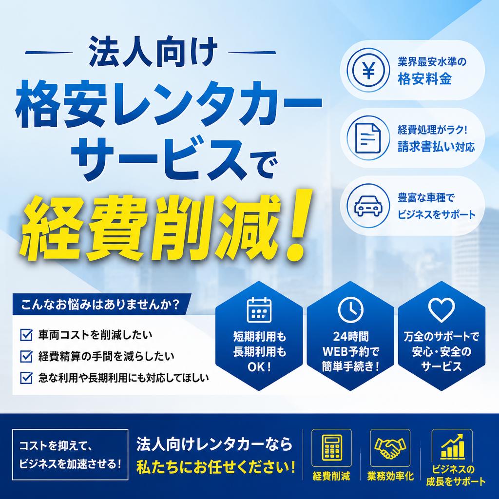 法人向け格安レンタカーサービスで経費削減！