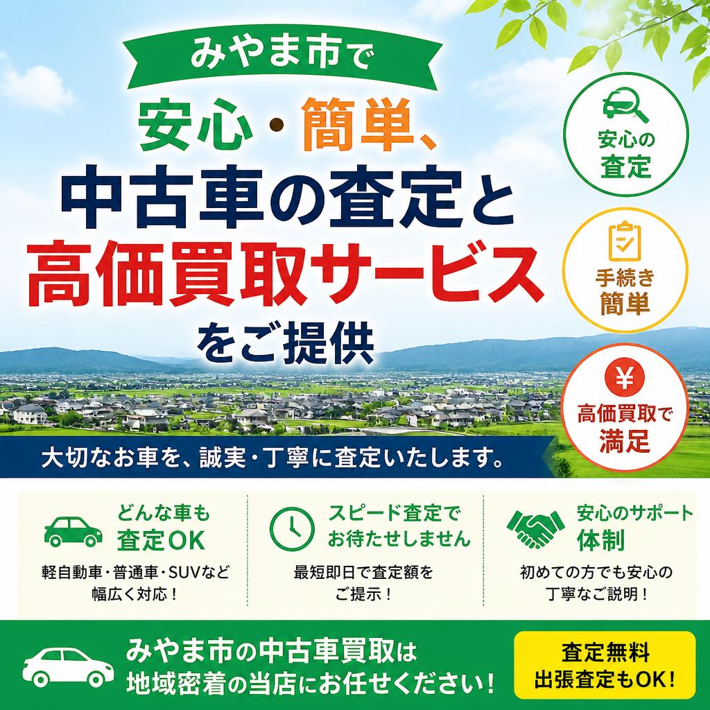 みやま市で安心・簡単、中古車の査定と高価買取サービスをご提供