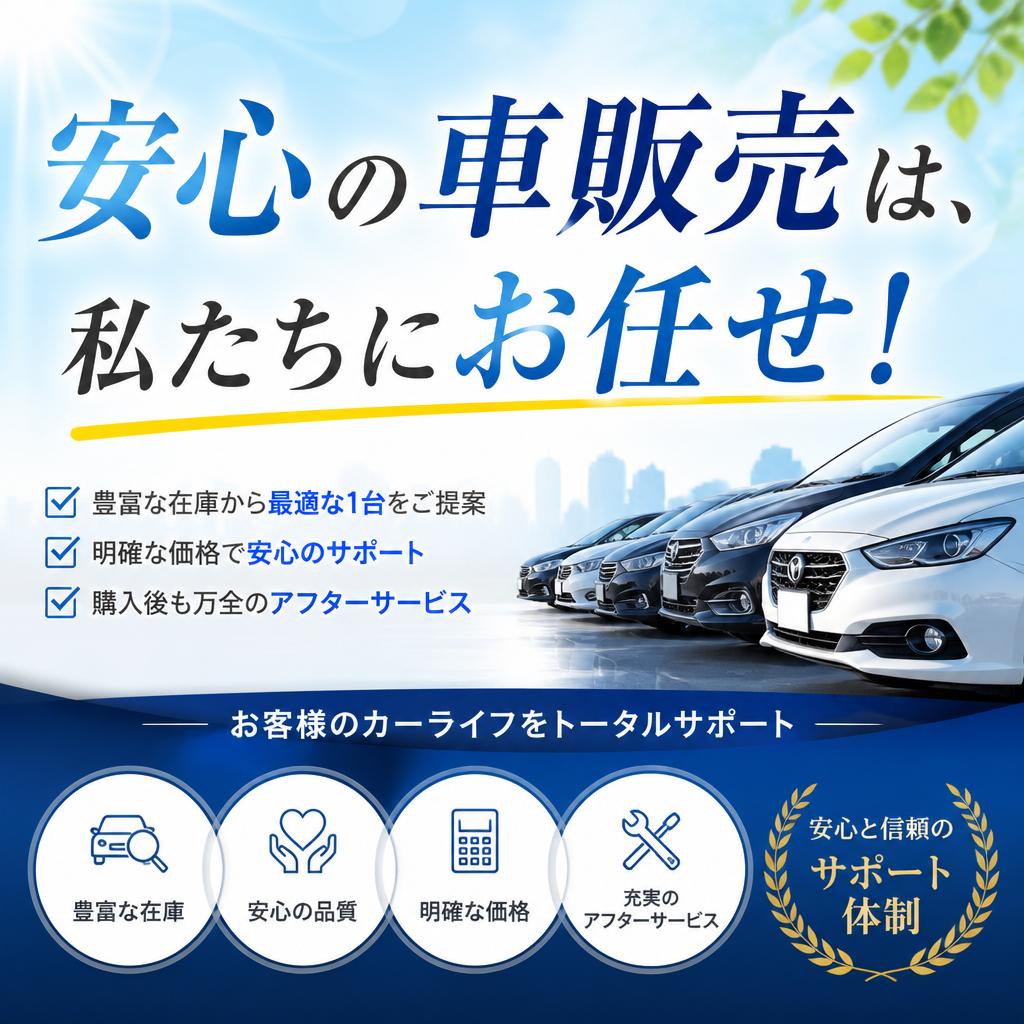 安心の車販売は、私たちにお任せ！